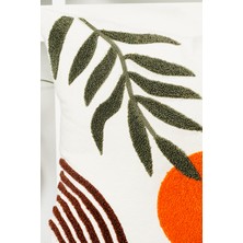 Beyaz Kumaş Punch Nakışlı Dekoratif Kırlent Kılıfı - Bohem Tasarım - 45 x 45  cm