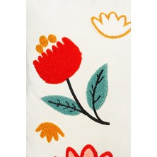 Beyaz Kumaş Punch Nakışlı Dekoratif Kırlent Kılıfı - Çiçekli Tasarım - 45 x 45  cm