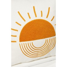 Beyaz Kumaş Punch Nakışlı Dekoratif Kırlent Kılıfı - Güneş Tasarım - 45 x 45  cm