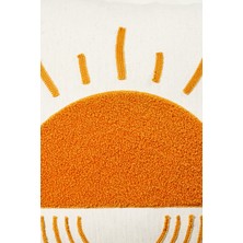 Beyaz Kumaş Punch Nakışlı Dekoratif Kırlent Kılıfı - Güneş Tasarım - 45 x 45  cm
