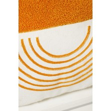 Beyaz Kumaş Punch Nakışlı Dekoratif Kırlent Kılıfı - Güneş Tasarım - 45 x 45  cm