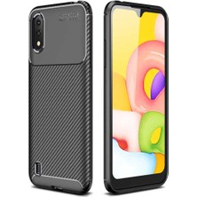 Ermer Samsung Galaxy A01 Uyumlu Karbon Görünümlü Premium Dayanıklı ve Ince Kılıf