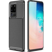 Ermer Samsung Galaxy S20 Ultra Uyumlu Karbon Görünümlü Premium Dayanıklı ve Ince Kılıf