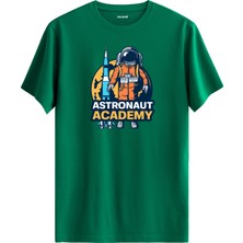 Colermi Astronot ve Roket Baskılı  Yeşil Tişört