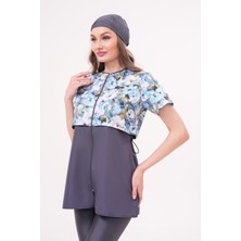 Yarı Kapalı Tesettür Mayo 2508 Suna Desenli Gri