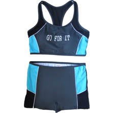 Endeep Kadın Yazılı Gri Mavi Sporcu Bikini Takımı
