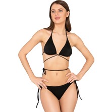 Endeep Beria Kadın Çapraz Bağlama Detaylı Üçgen İpli Siyah Bikini Takımı
