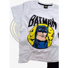 Batman Baskılı Tişört Şort ve Batman Maskeli Beyaz Renk Çocuk Takım