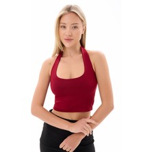Kadın Bordo Boyundan Geçmeli Crop