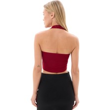 Kadın Bordo Boyundan Geçmeli Crop