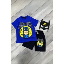 Baskılı Tişört Şort ve Batman Maskeli Mavi Renk Çocuk Takım
