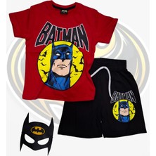 Baskılı Tişört Şort ve Batman Maskeli Kırmızı Renk Çocuk Takım