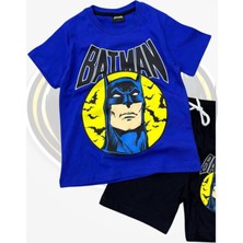 Baskılı Tişört Şort ve Batman Maskeli Mavi Renk Çocuk Takım