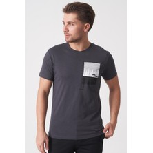White Stone Brasília 3148 Slim Fit Pamuklu Likralı Bisiklet Yaka T-Shirt  Füme