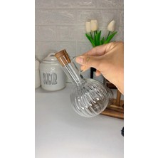LE10 Mantar Tıpa Kapaklı Ahşap Borosilikat 3 Lü Set Cam Yağdanlık Yağlık Seti 300ML Sosluk, Sirkelik, Zeytinyağlık, Mutfak Gereçleri
