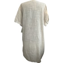 Pamuk Keten Düğme Detaylı Rahat Elbise