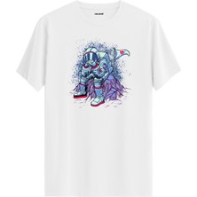 Colermi Üzgün Astronot Baskılı  Beyaz  Pamuk Tişört