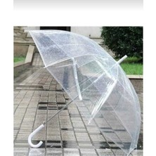 Baston Şemsiye Beyaz Şeffaf Rüzgarda Kırılmaz Reflektif Rahat Tutuşlu Unisex