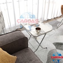 Avenza Katlanabilir Beyaz Mermer Zigon 4'lü Sehpa Takım Paslanmaz Gri Metal Ayaklı 35X45