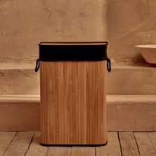 LE10 60 Litre Katlanabilir Bambu Siyah Çamaşır Kirli Sepeti 40X30X60CM Elbise, Giysi, Yatak Odası, Banyo, Bebek Odası Çok Amaçlı Düzenleyici Dolap Içi