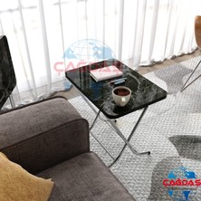 Avenza Katlanabilir Siyah Mermer Zigon 4'lü Sehpa Takım Paslanmaz Gri Metal Ayaklı 35 x 45