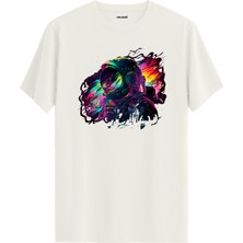 Colermi Renkli Astronot Baskılı  Ekru  Pamuk Tişört