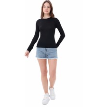Kadın Siyah Bisiklet Yaka Uzun Kollu Viskon Basic Body