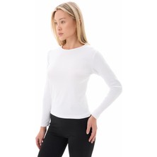 Kadın Beyaz Bisiklet Yaka Uzun Kollu Viskon Basic Body