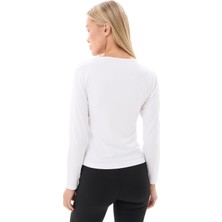 Kadın Beyaz Bisiklet Yaka Uzun Kollu Viskon Basic Body