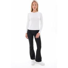 Kadın Beyaz Bisiklet Yaka Uzun Kollu Viskon Basic Body