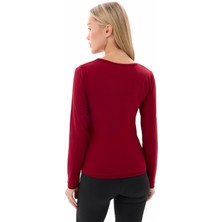 Kadın Bordo Bisiklet Yaka Uzun Kollu Viskon Basic Body