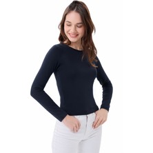 Kadın Lacivert Bisiklet Yaka Uzun Kollu Viskon Basic Body