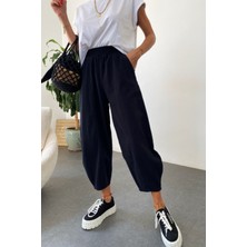 Nana & Mayka Moda Die&More Kadın Siyah Şalvar Pantolon Salaş Dört Mevsim Rahat Pamuk Lastikli Bel Günlük Model Gabardin