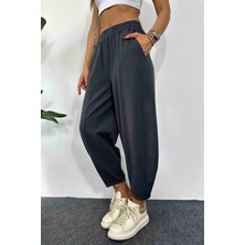 Nana & Mayka Moda Kadın Yazlık Şalvar Pantolon | Salaş Kesim | %100 Pamuk | Lastikli Bel | Günlük Rahat Giyim Antrasit