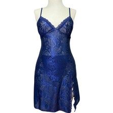 Kadın Kısa Jakarlı Yırtmaç Detaylı Transparan Gecelik Tanga Takım