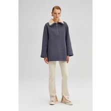 Touche Yakası Kürklü Sweatshirt Antrasit