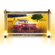 Miyrem Rustik,ledli Kanvas Tablo  Kırmızı Antika Araba B