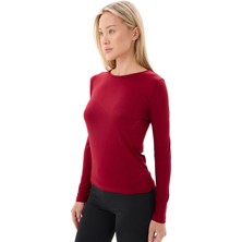 Kadın Bordo Bisiklet Yaka Uzun Kollu Viskon Basic Body