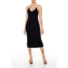 F21 Taş Askı Detaylı Midi Elbise