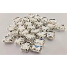 Yiğit Aksesuar 13x18 (1.8 Cm) Dikdörtegen Kasalı Dikme Cam Taş Beyaz 10 Adet