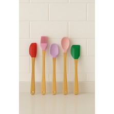 Renkli ve Bambu Saplı Silikon Mini Spatula Seti (5li)