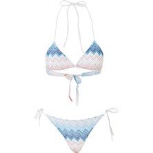 Çizgili Üçgen Bağlamalı Bikini Seti