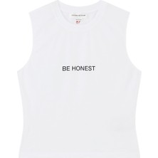 Şık Sloganlı Kolsuz Bluz