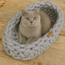 Bohem Stil Yuvarlak Kedi Yatağı | Küçük Köpek Sepet Yuvası | Konforlu & Yumuşak Örgü Evcil Hayvan Yatağı | Koyu Gri Siyah | Şık Ev Dekoru | El Örgüsü | Pamuk