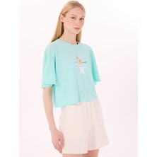 Discovery Expedition D5SL-TST3508 Mint Bisiklet Yaka Relaxed Baskılı Kadın T-Shirt