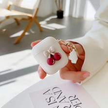MobaxAksesuar Apple Airpods 1. / 2. Nesil ile uyumlu Kılıf Kalp Leopar Taş Kiraz Desenli Fiyok Tutmalı Kılıflar