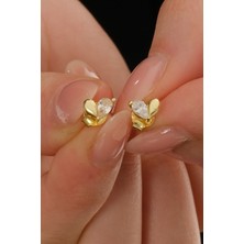 Gümüş Altın Yaldızlı Zirkon Taşlı Aşkın Iki Damlası Küpe SGTL12827GOLD