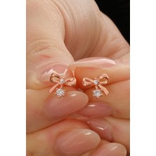 Gümüş Rose Zirkon Taşlı Zarif Fiyonk Küpe SGTL12830ROSE