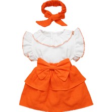 Kız Bebek ve Çocuk Fiyonklu Bandanalı Müslin Elbise