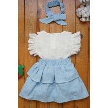 Kız Bebek ve Çocuk Fiyonklu Bandanalı Müslin Elbise